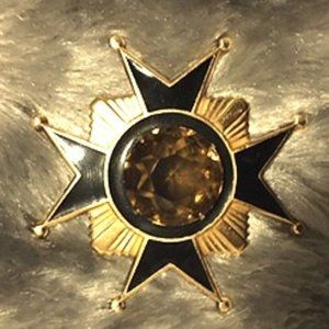 Enamel Maltese Cross Black Goldtone Brooch